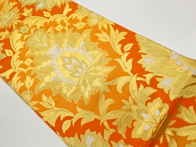 JAPANESE MARU OBI / WOVEN ABSTRACT FLOWER ARABESQUE / BY HATTORI ORIMONO